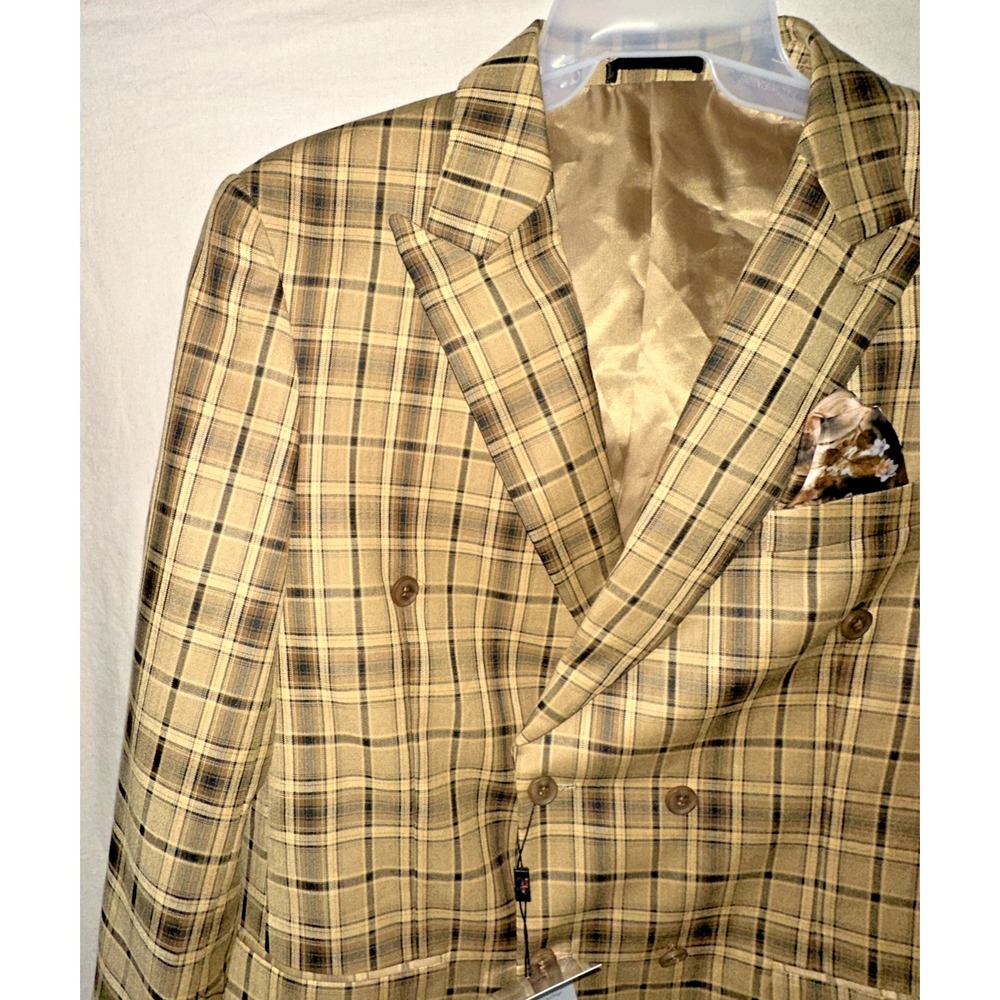 NWT Kent & Park Gold Plaid Double Breasted Suit 42L Jacket & 36L Pants - Picture 7 of 16
